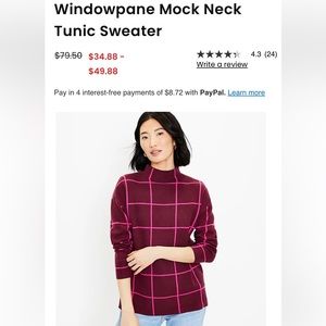 Loft windowpane mock neck tunic sweater Windsor wine